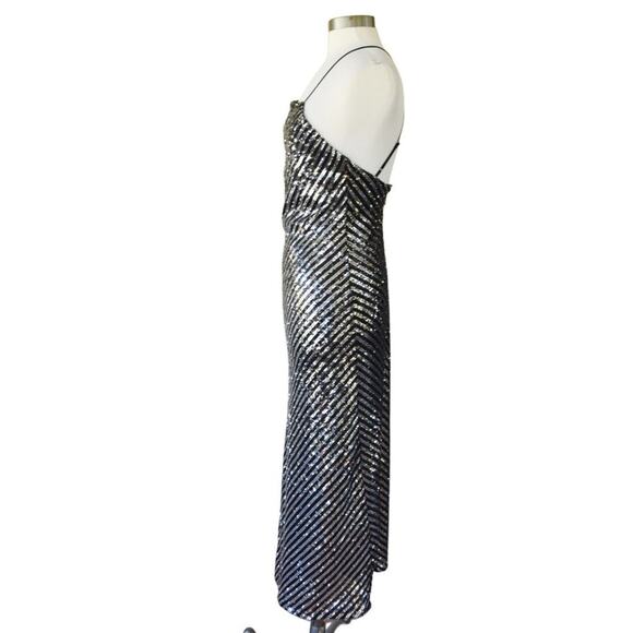 BARDOT Stripe Sequin Slip Maxi Dress Black Silver Formal Cocktail Party Prom - Picture 9 of 10